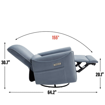 Fauteuil inclinable pivotant et ergonomique, fauteuil à bascule électrique, canapé simple, mécanisme de mouvement robuste avec ports USB et Type-C