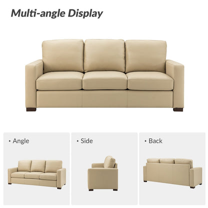 Canapé Ernando 83.46 en cuir véritable avec accoudoirs carrés et coussins