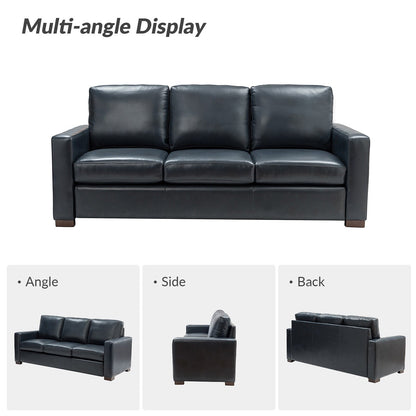 Canapé Ernando 83.46 en cuir véritable avec accoudoirs carrés et coussins