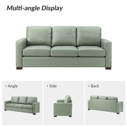 Canapé Ernando 83.46 en cuir véritable avec accoudoirs carrés et coussins