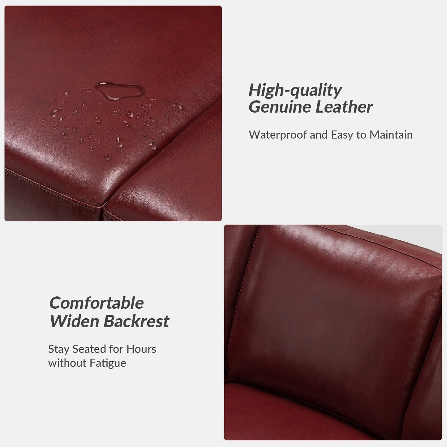 Canapé Ernando 83.46 en cuir véritable avec accoudoirs carrés et coussins