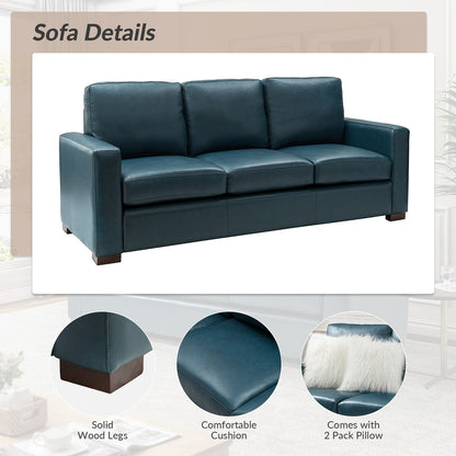 Canapé Ernando 83.46 en cuir véritable avec accoudoirs carrés et coussins