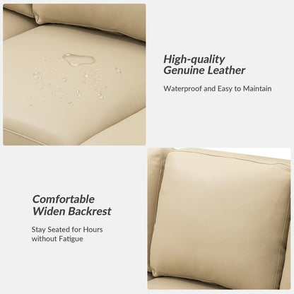 Canapé Ernando 83.46 en cuir véritable avec accoudoirs carrés et coussins