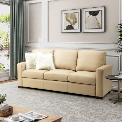 Canapé Ernando 83.46 en cuir véritable avec accoudoirs carrés et coussins