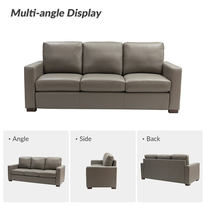 Canapé Ernando 83.46 en cuir véritable avec accoudoirs carrés et coussins