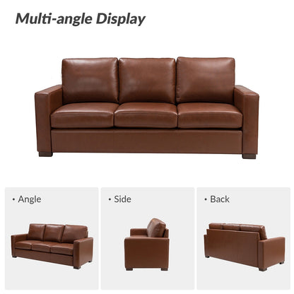 Canapé Ernando 83.46 en cuir véritable avec accoudoirs carrés et coussins