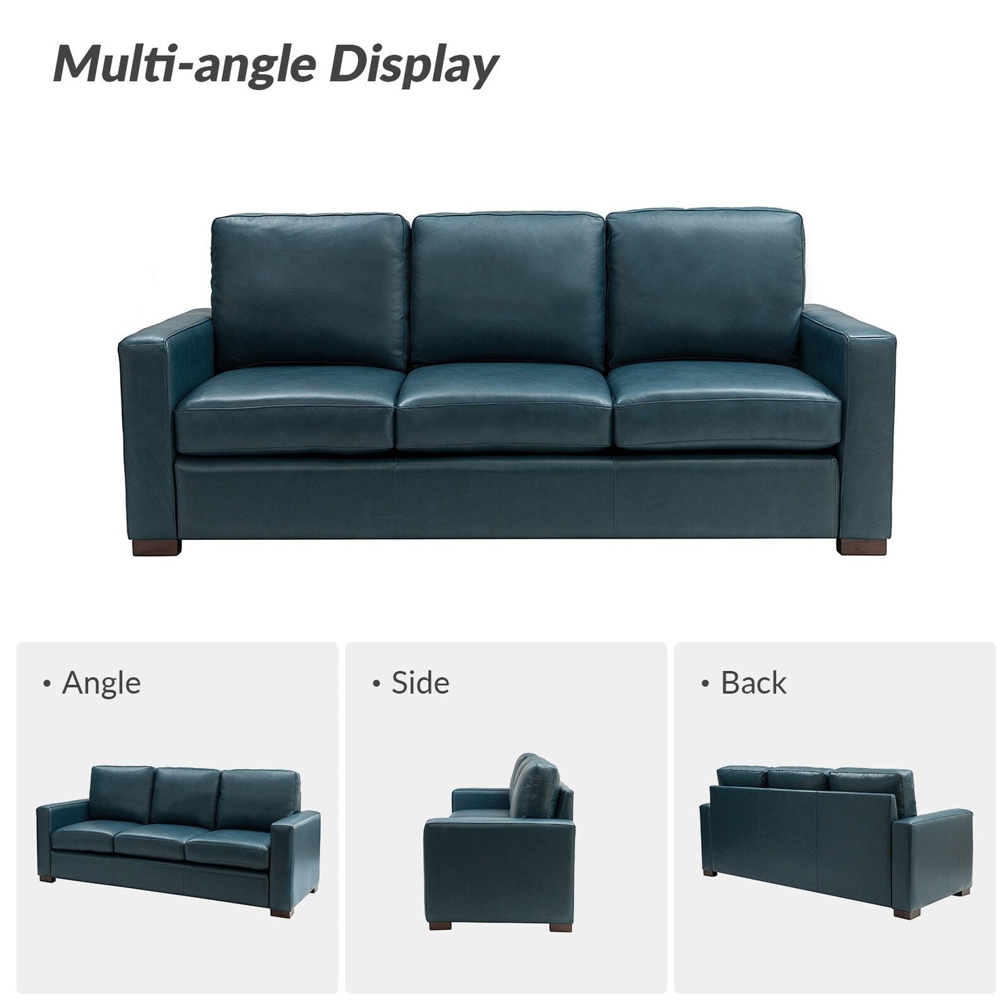 Canapé Ernando 83.46 en cuir véritable avec accoudoirs carrés et coussins