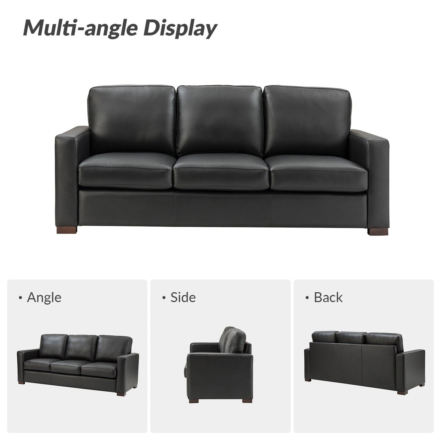 Canapé Ernando 83.46 en cuir véritable avec accoudoirs carrés et coussins