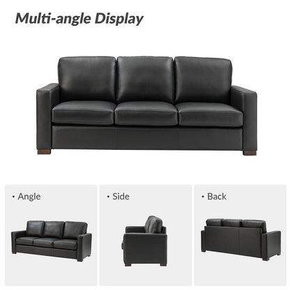 Canapé Ernando 83.46 en cuir véritable avec accoudoirs carrés et coussins