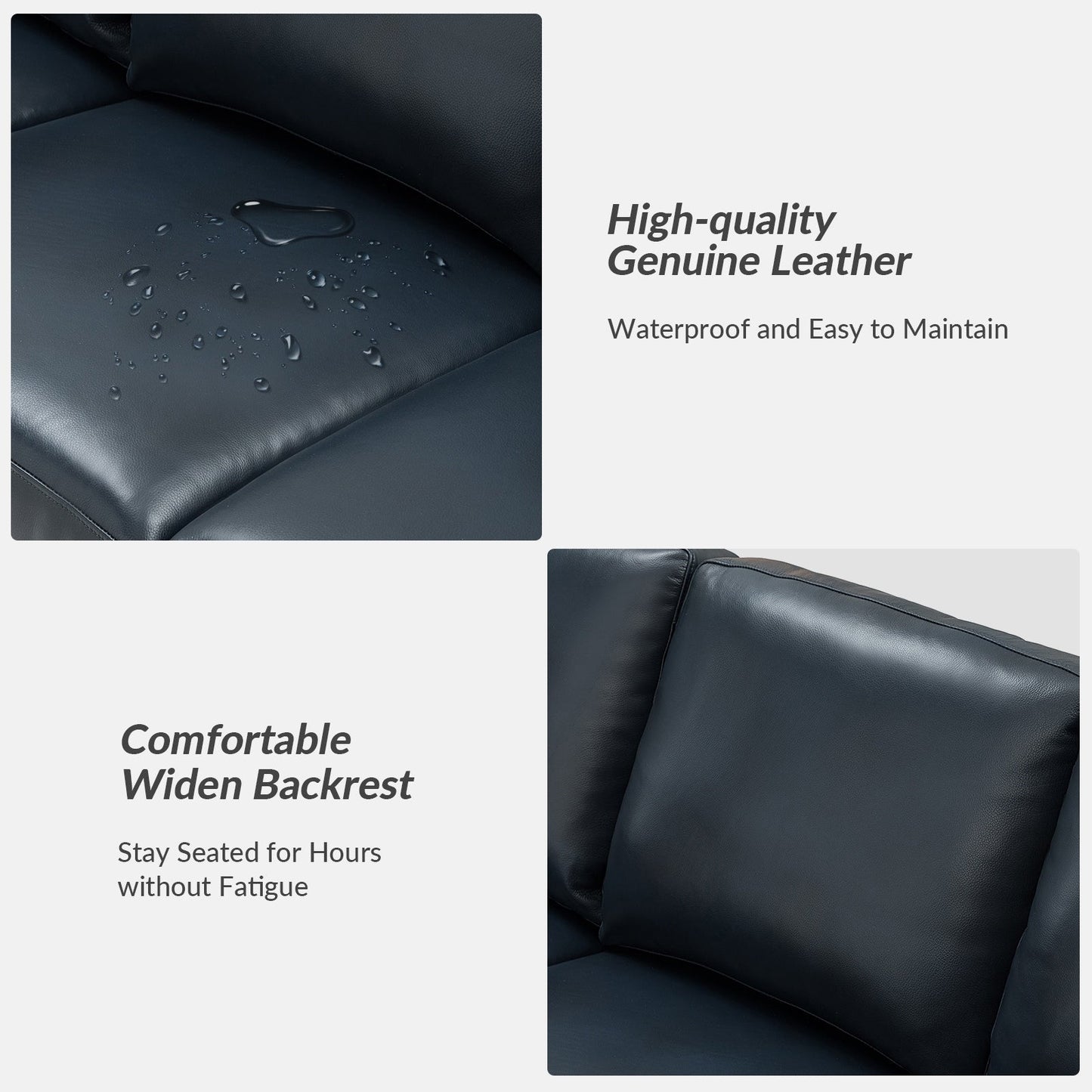 Canapé Ernando 83.46 en cuir véritable avec accoudoirs carrés et coussins