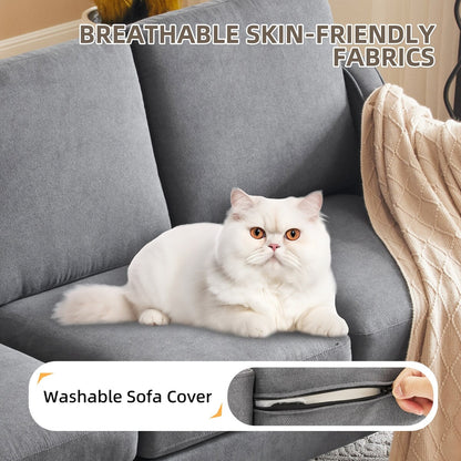 Canapé 3 places Erommy, canapé 72 pouces pour salon, canapé en tissu moderne avec 4 pieds en bois et 2 tiges de support en métal pour chambre