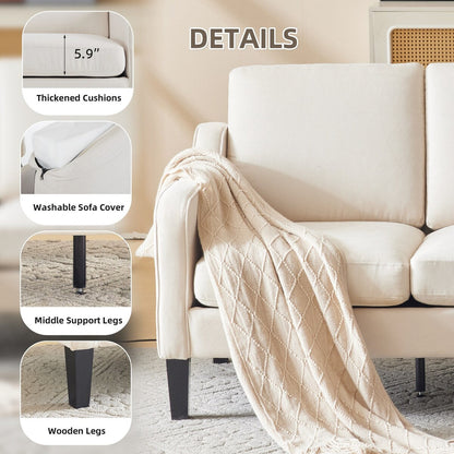 Canapé 3 places Erommy, canapé 72 pouces pour salon, canapé en tissu moderne avec 4 pieds en bois et 2 tiges de support en métal pour chambre