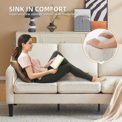 Canapé 3 places Erommy, canapé 72 pouces pour salon, canapé en tissu moderne avec 4 pieds en bois et 2 tiges de support en métal pour chambre