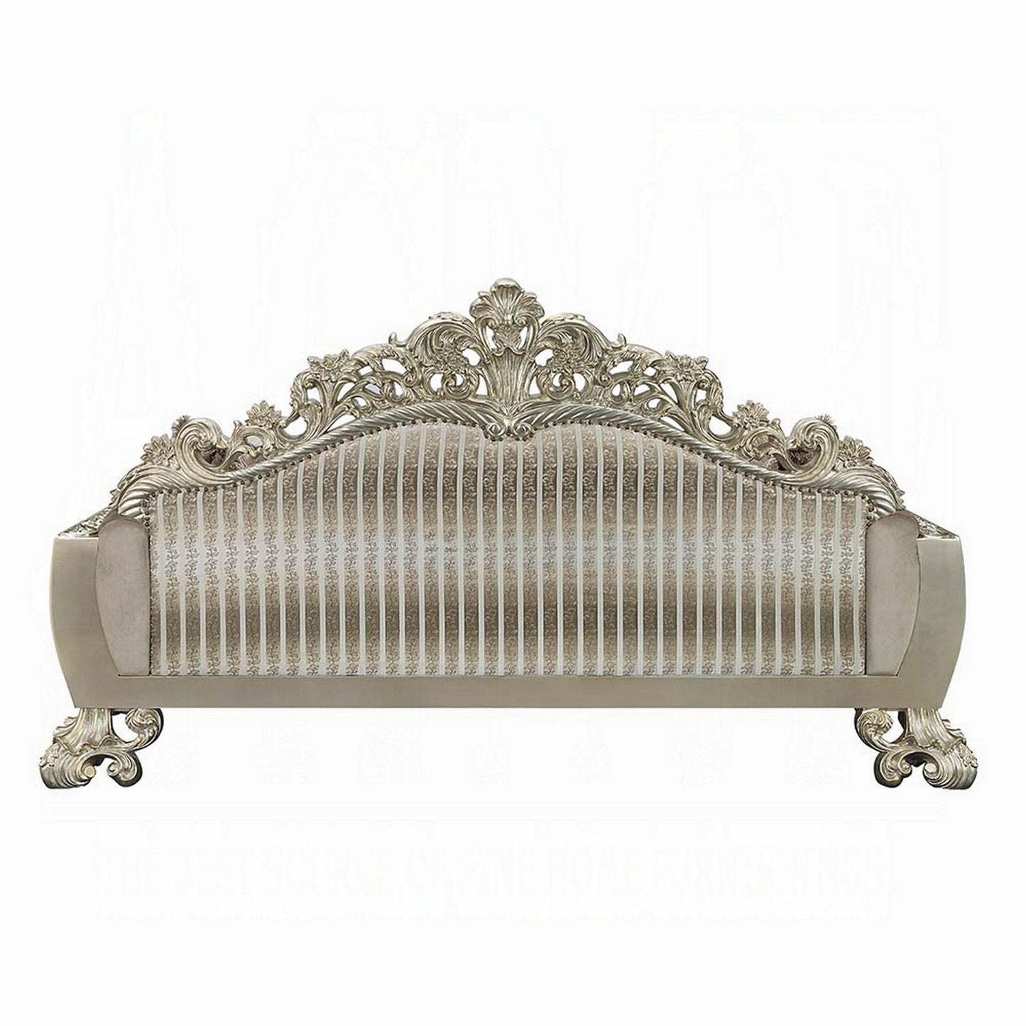Canapé Esen Ornate, 7 coussins décoratifs, doré, velours marron capitonné, 99 pouces