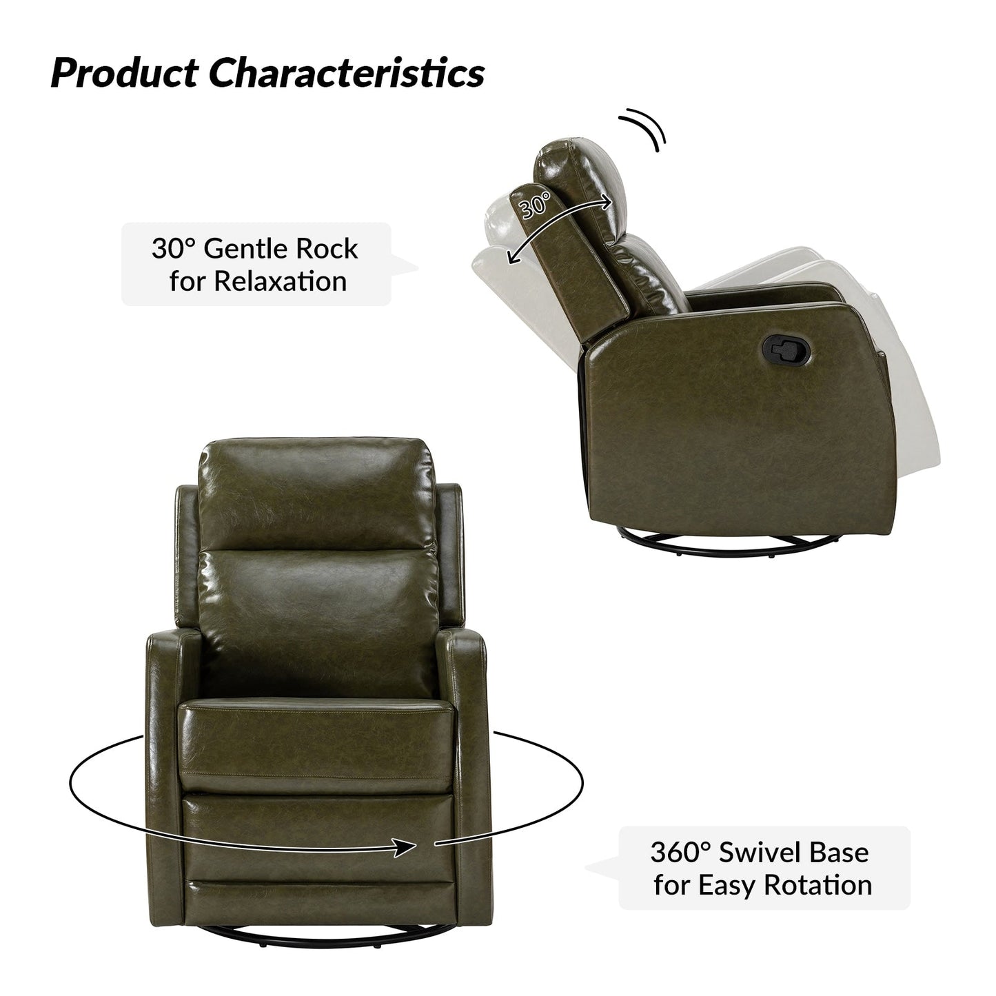 Fauteuil inclinable pivotant manuel Esteban en similicuir moderne avec dossier à oreilles, lot de 2