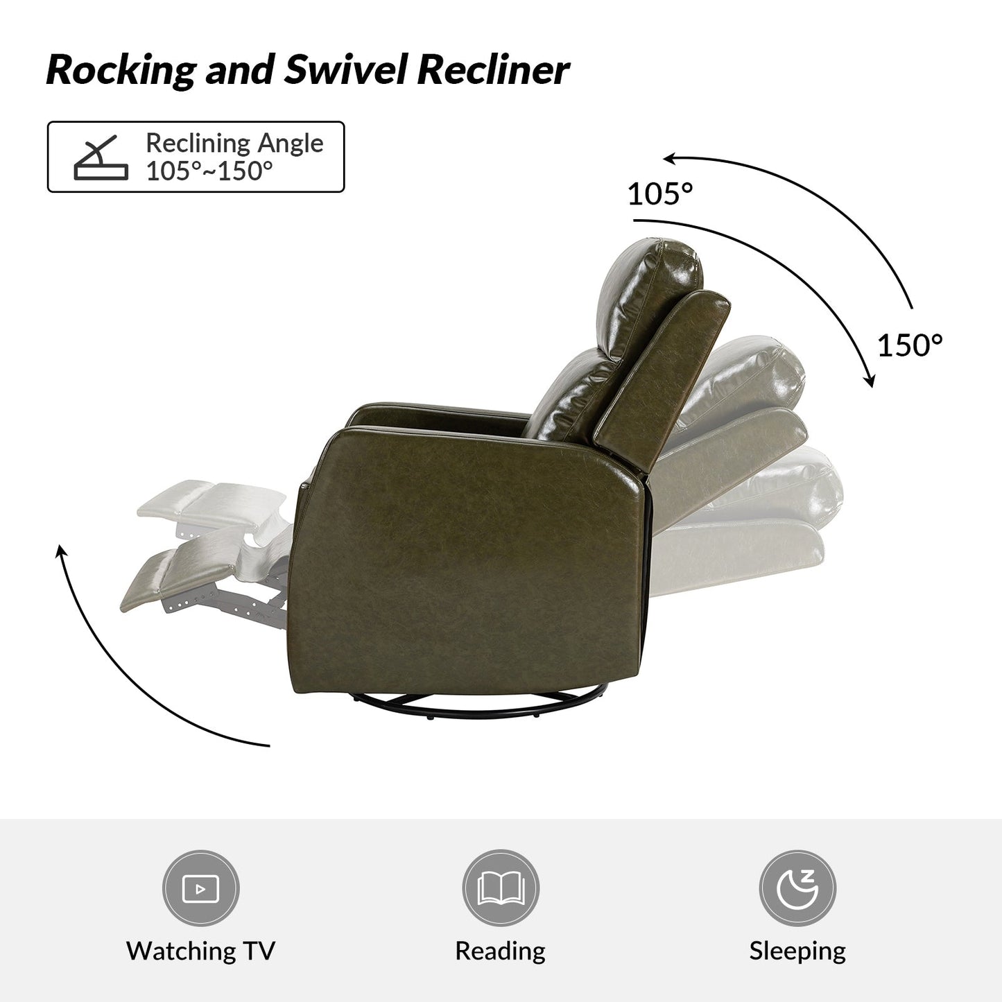 Fauteuil inclinable pivotant manuel Esteban en similicuir moderne avec dossier à oreilles, lot de 2