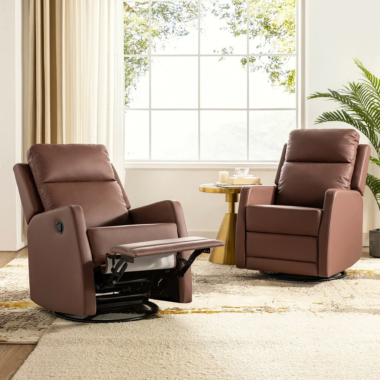 Fauteuil inclinable pivotant manuel Esteban en similicuir moderne avec dossier à oreilles, lot de 2