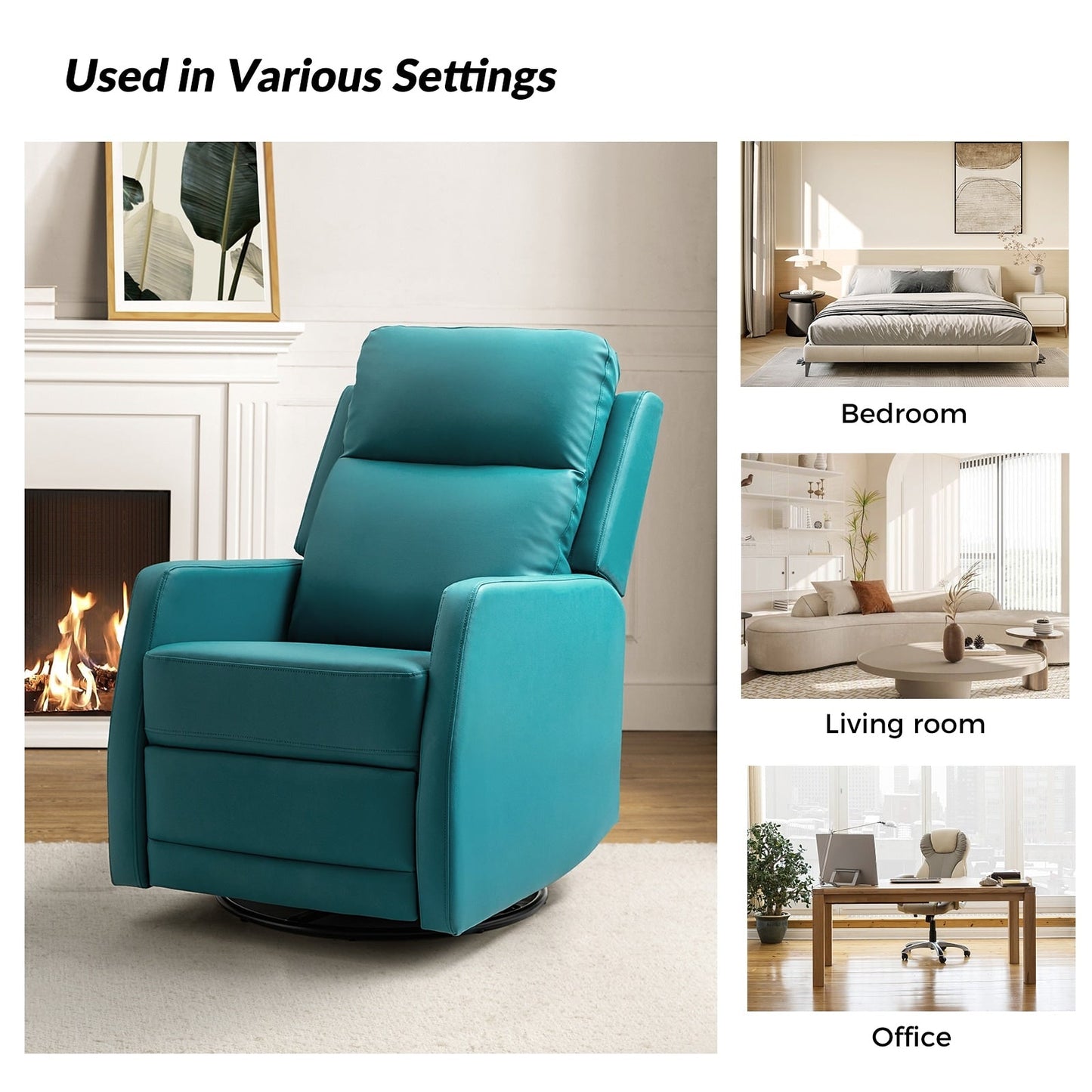 Fauteuil inclinable pivotant manuel Esteban en similicuir moderne avec dossier à oreilles, lot de 2