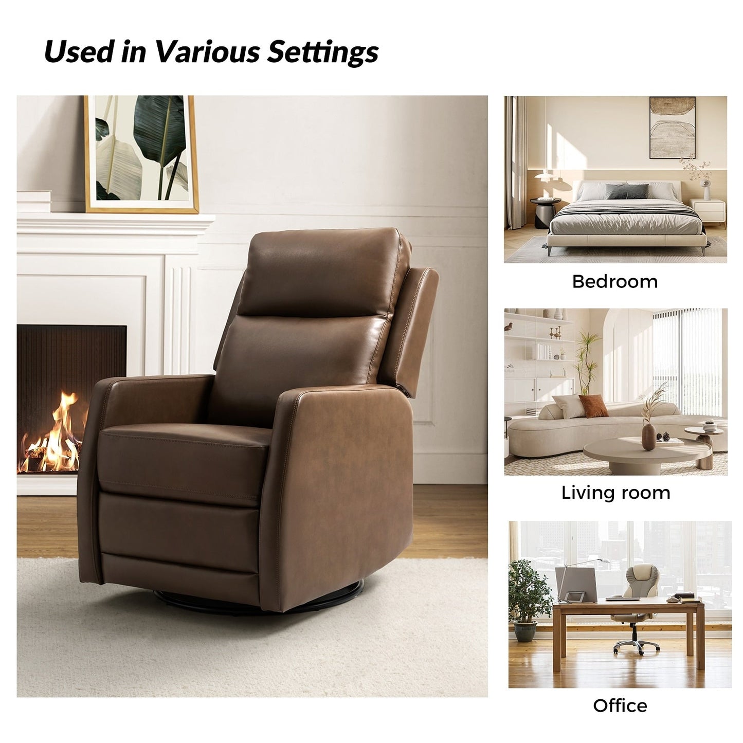 Fauteuil inclinable pivotant manuel Esteban en similicuir moderne avec dossier à oreilles, lot de 2