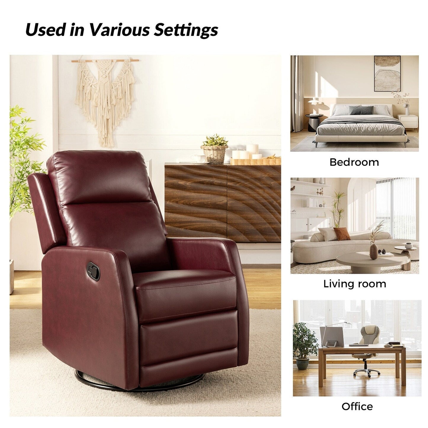 Fauteuil inclinable pivotant manuel Esteban en similicuir moderne avec dossier à oreilles, lot de 2