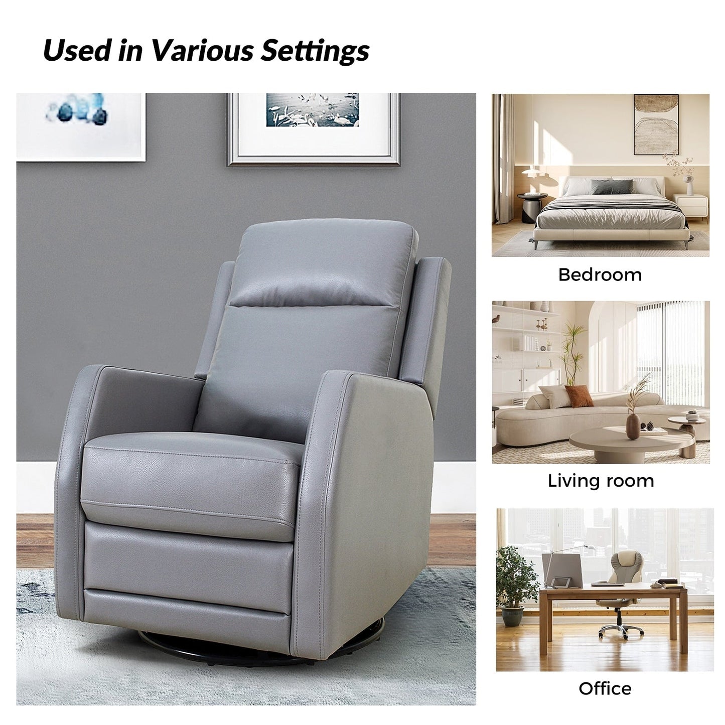 Fauteuil inclinable pivotant manuel Esteban en similicuir moderne avec dossier à oreilles, lot de 2