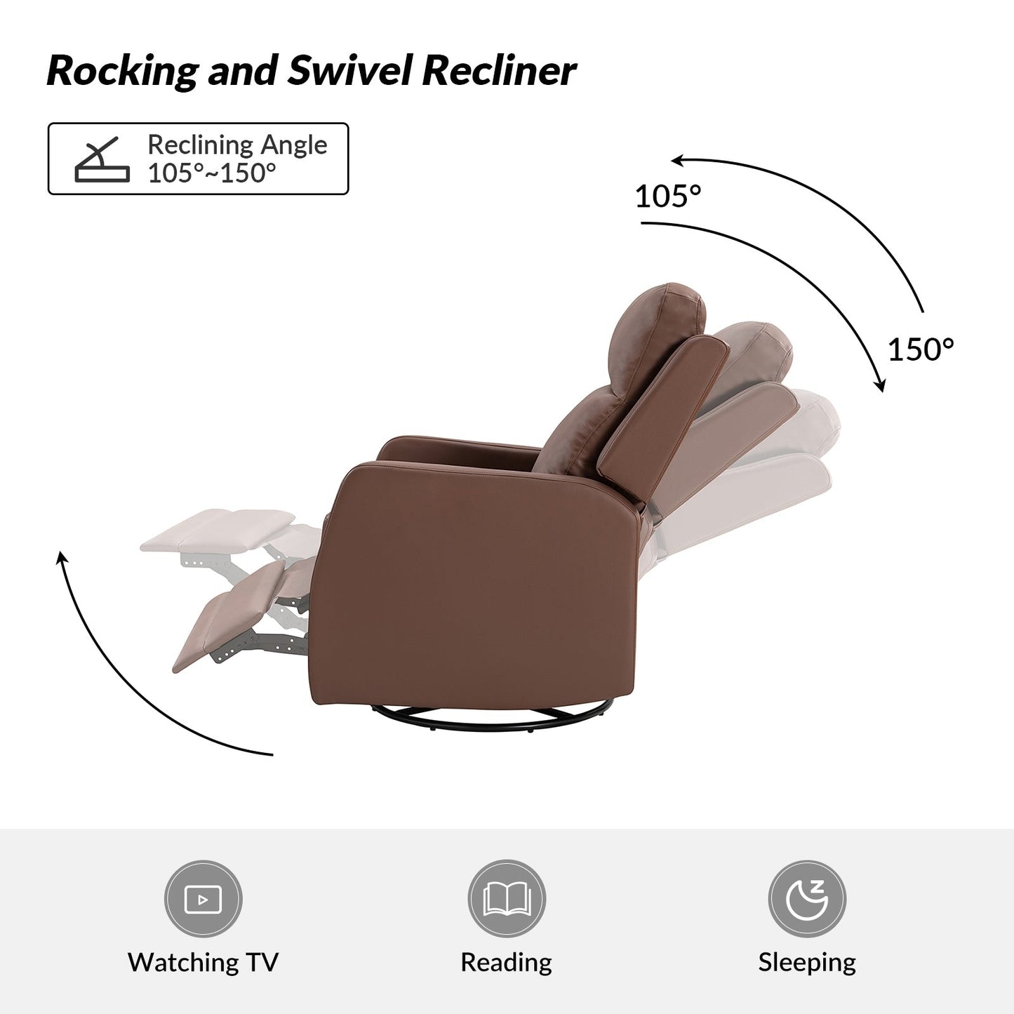 Fauteuil inclinable pivotant manuel Esteban en similicuir moderne avec dossier à oreilles, lot de 2