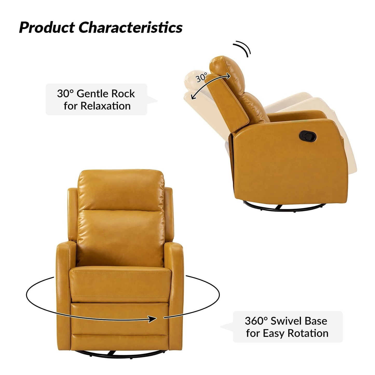 Fauteuil inclinable pivotant manuel Esteban en similicuir moderne avec dossier à oreilles, lot de 2