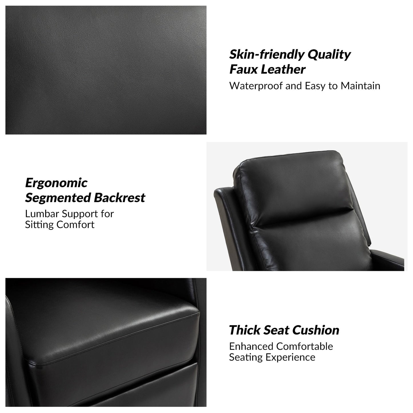 Fauteuil inclinable pivotant manuel en similicuir moderne Esteban avec dossier à oreilles