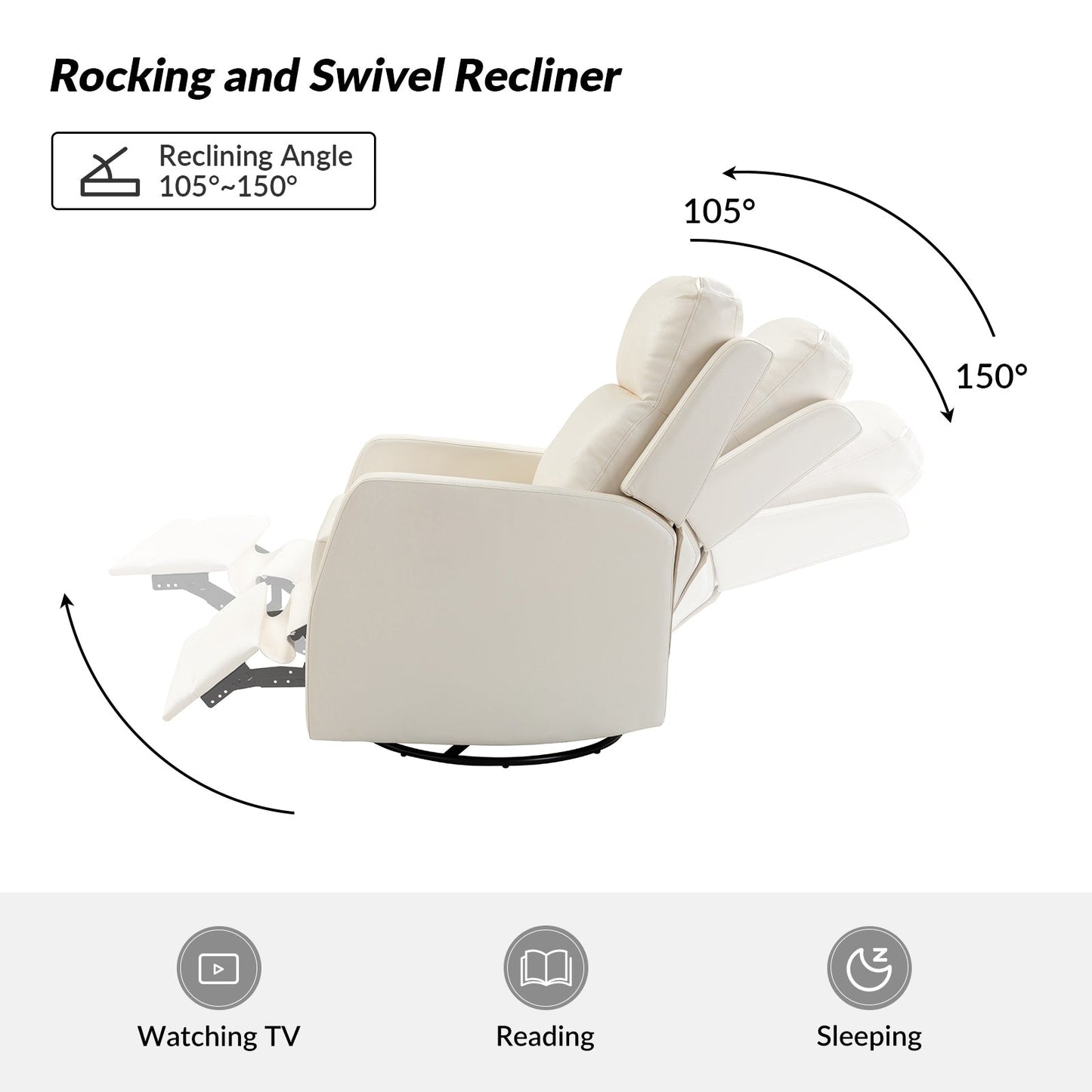 Fauteuil inclinable pivotant manuel en similicuir moderne Esteban avec dossier à oreilles