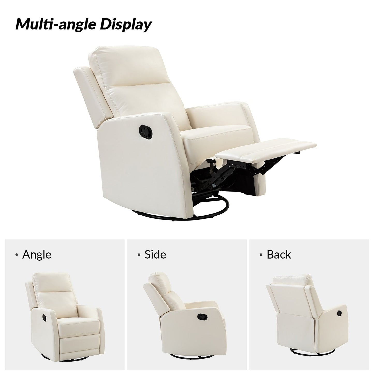 Fauteuil inclinable pivotant manuel en similicuir moderne Esteban avec dossier à oreilles