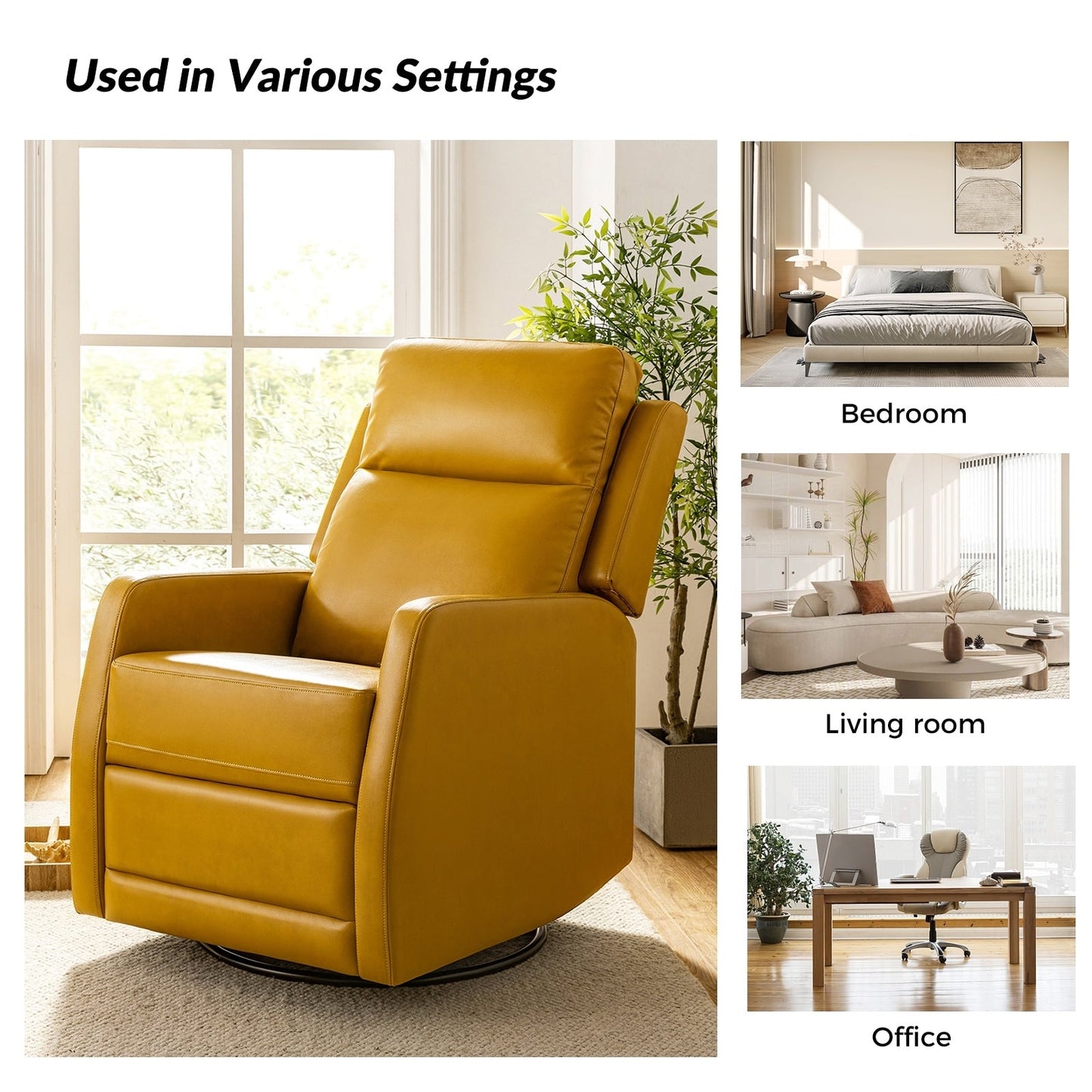 Fauteuil inclinable pivotant manuel en similicuir moderne Esteban avec dossier à oreilles