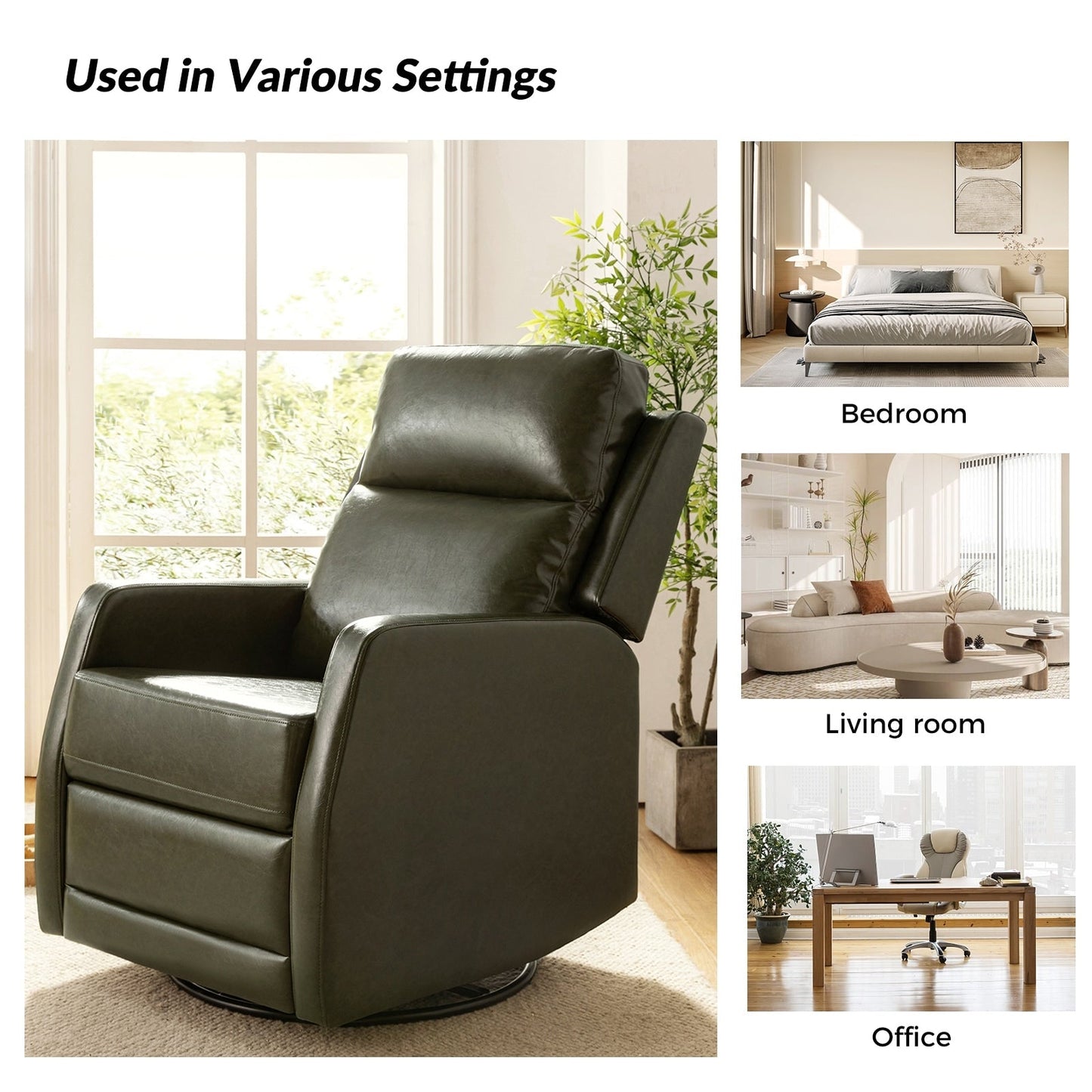 Fauteuil inclinable pivotant manuel en similicuir moderne Esteban avec dossier à oreilles