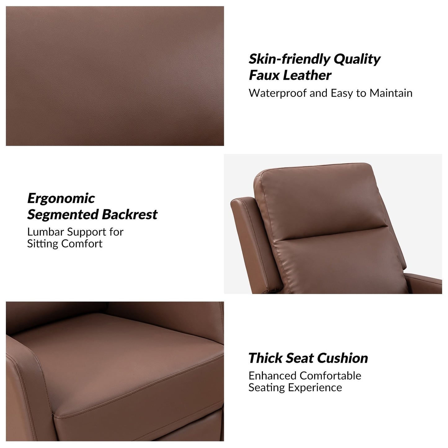 Fauteuil inclinable pivotant manuel en similicuir moderne Esteban avec dossier à oreilles