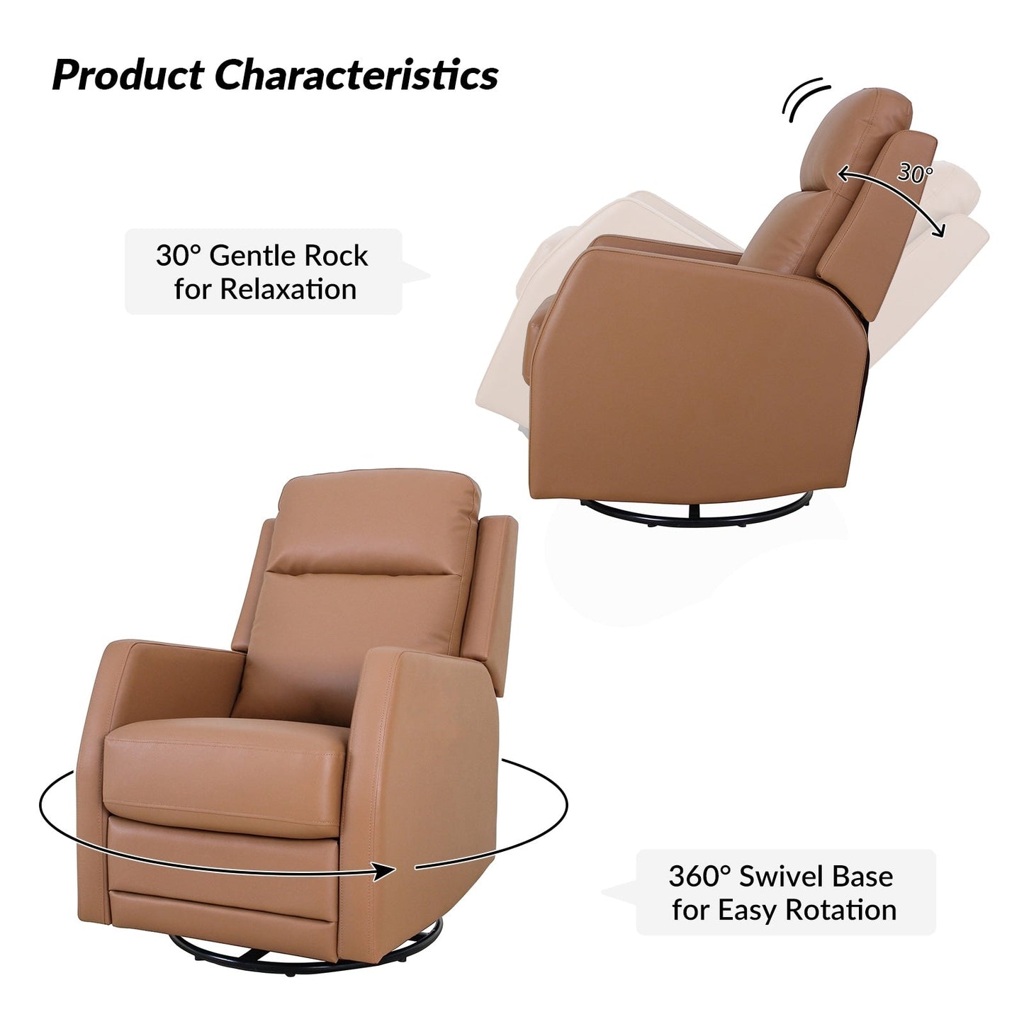 Fauteuil inclinable pivotant manuel en similicuir moderne Esteban avec dossier à oreilles