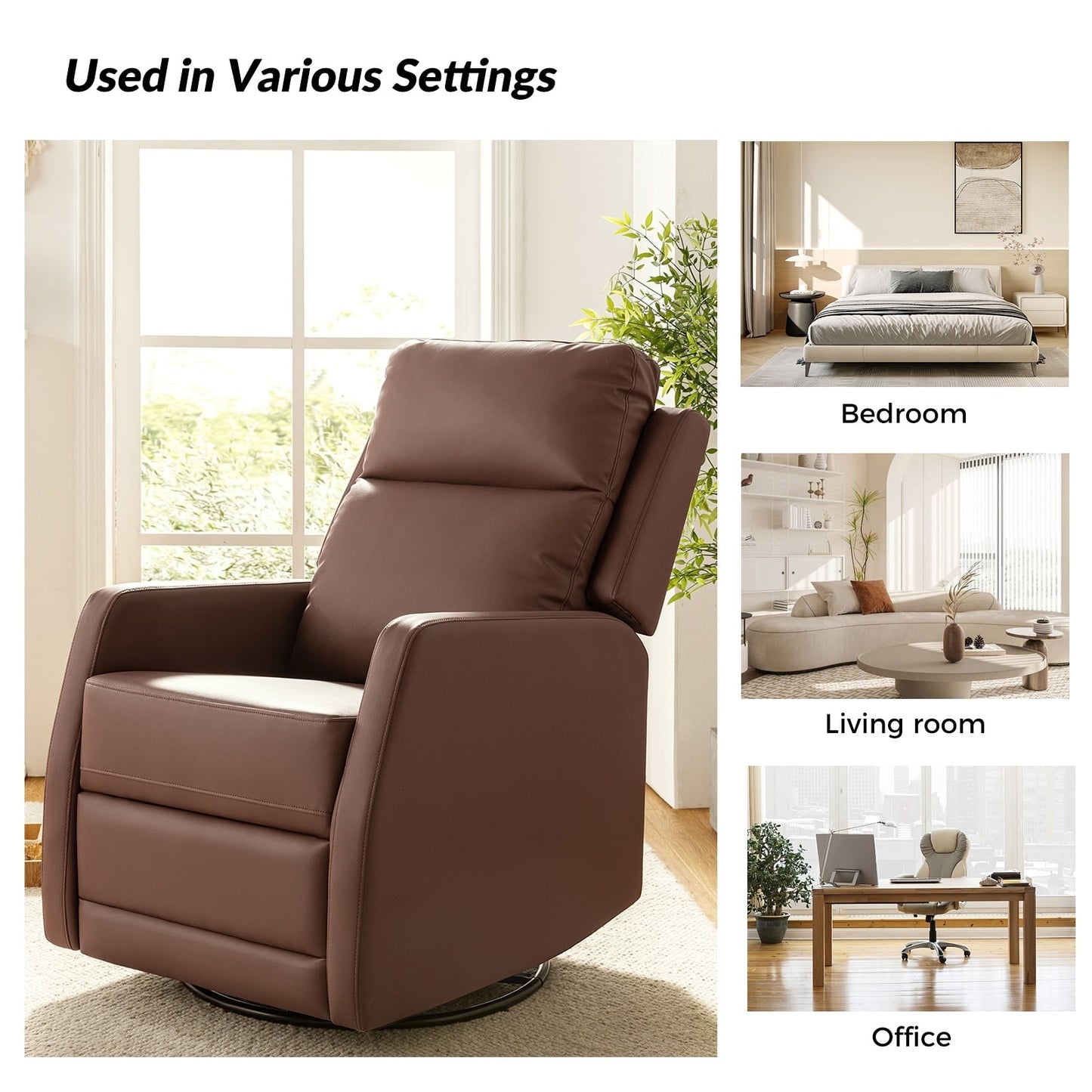 Fauteuil inclinable pivotant manuel en similicuir moderne Esteban avec dossier à oreilles