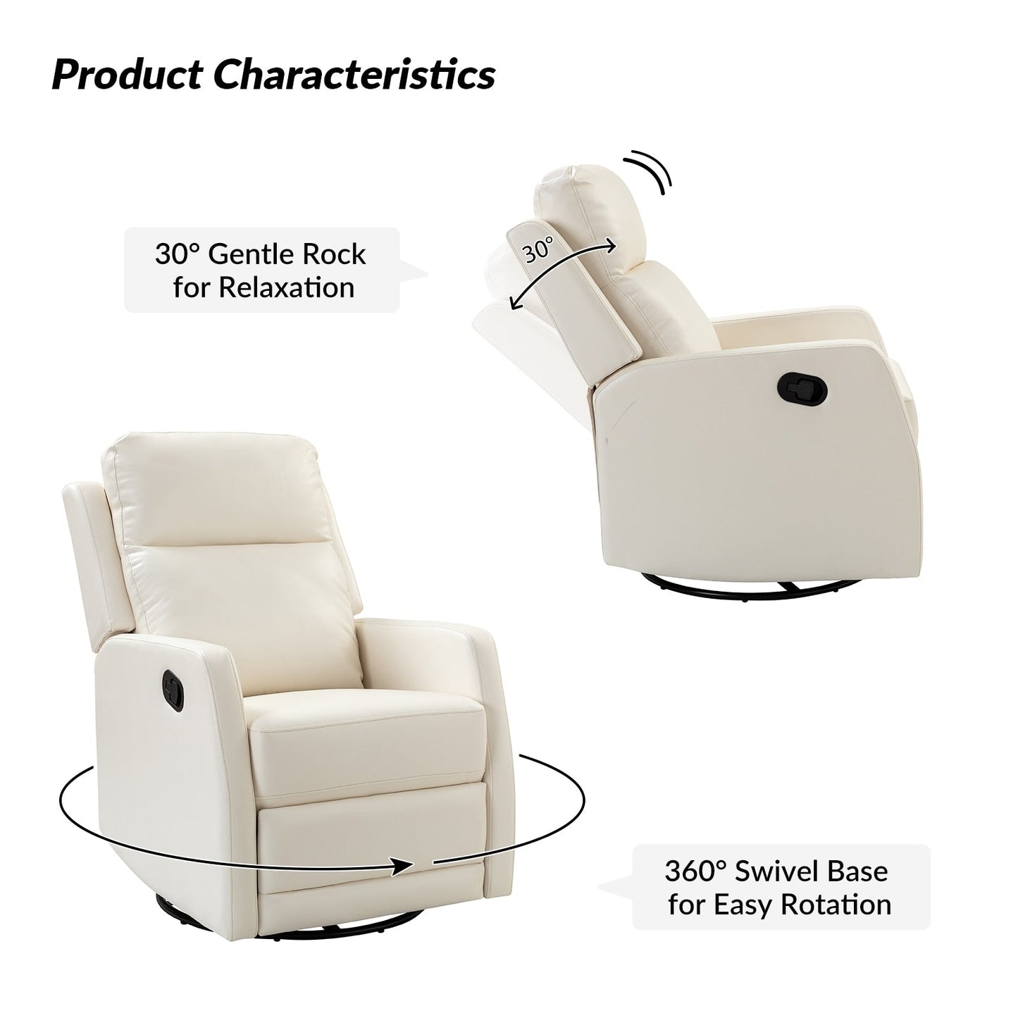 Fauteuil inclinable pivotant manuel en similicuir moderne Esteban avec dossier à oreilles