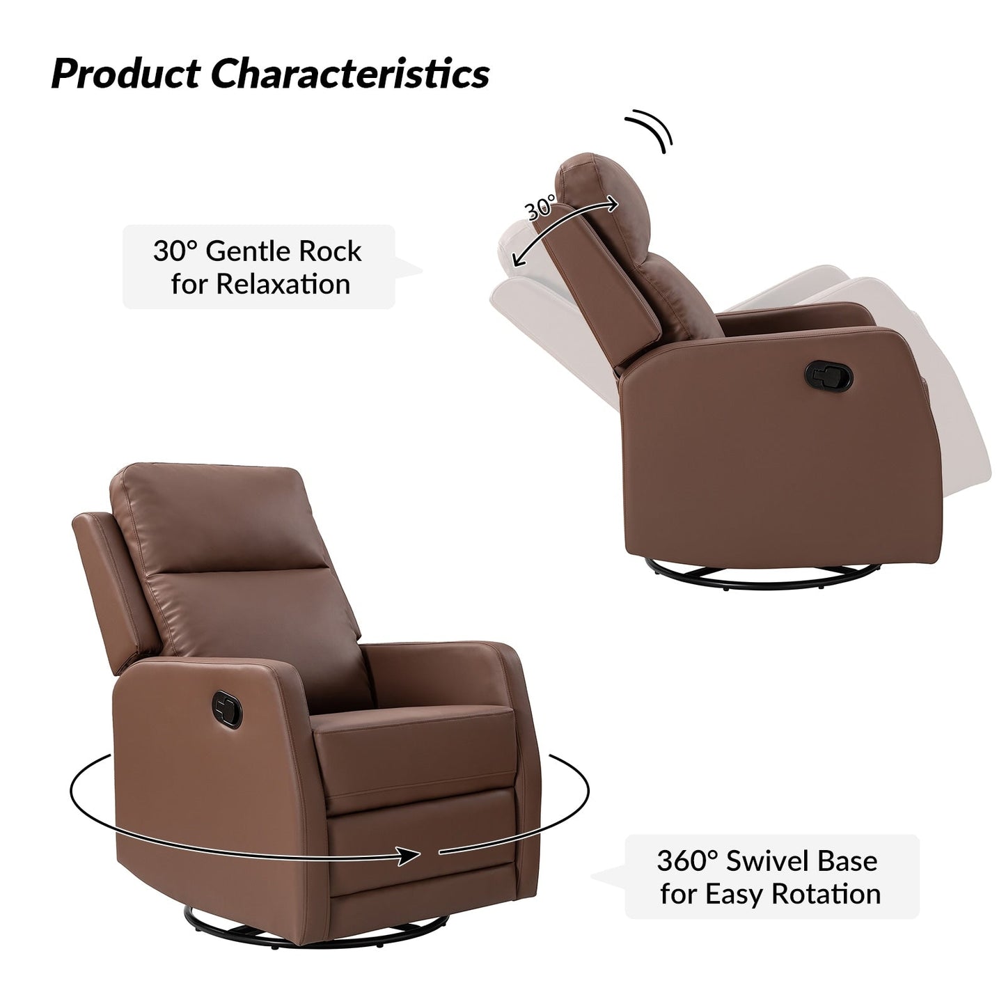 Fauteuil inclinable pivotant manuel en similicuir moderne Esteban avec dossier à oreilles