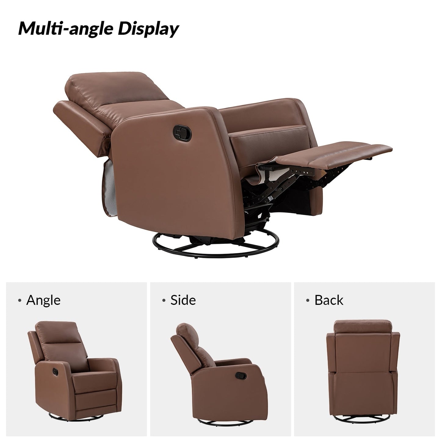 Fauteuil inclinable pivotant manuel en similicuir moderne Esteban avec dossier à oreilles