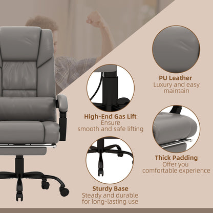 Fauteuil de bureau exécutif en cuir avec massage 6 points, hauteur réglable, dossier inclinable, repose-pieds et télécommande