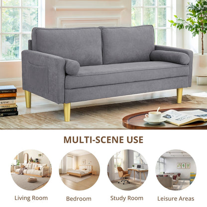 Superbe causeuse 2 places en polyester orange de 65 po avec poches latérales et coussins ronds - 65 po