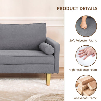 Superbe causeuse 2 places en polyester orange de 65 po avec poches latérales et coussins ronds - 65 po