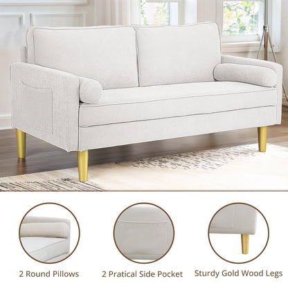 Superbe causeuse 2 places en polyester orange de 65 po avec poches latérales et coussins ronds - 65 po