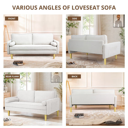 Superbe causeuse 2 places en polyester orange de 65 po avec poches latérales et coussins ronds - 65 po