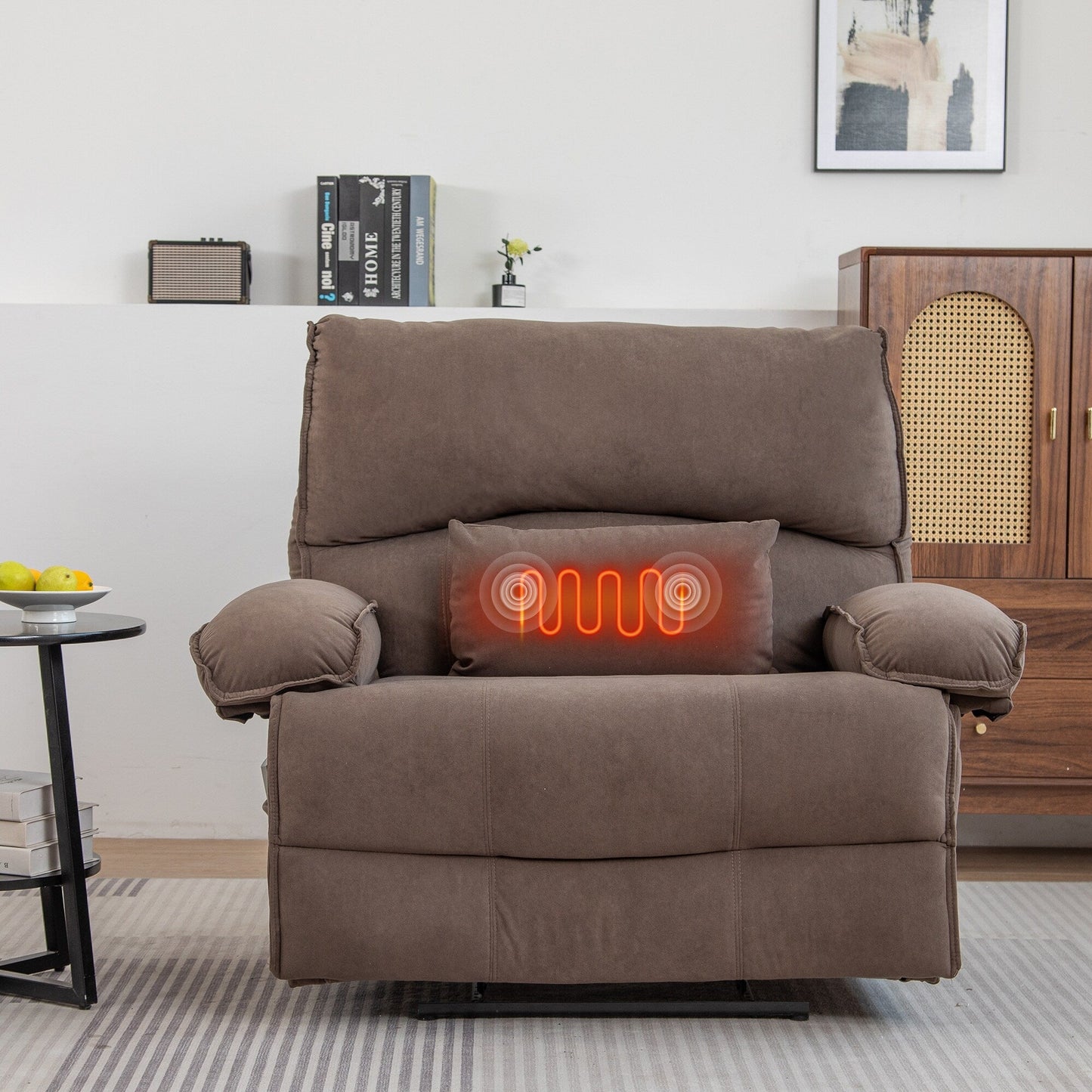 Fauteuil inclinable extra large avec coussin chauffant et massant, revêtement en polaire douce