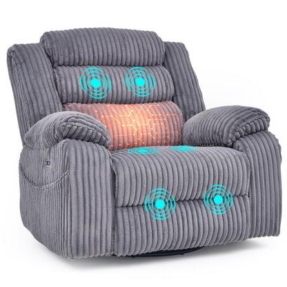 Fauteuil inclinable électrique chauffant extra-large rotatif à 270° avec port de chargement USB/Type-C
