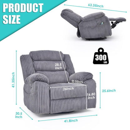 Fauteuil inclinable électrique chauffant extra-large rotatif à 270° avec port de chargement USB/Type-C