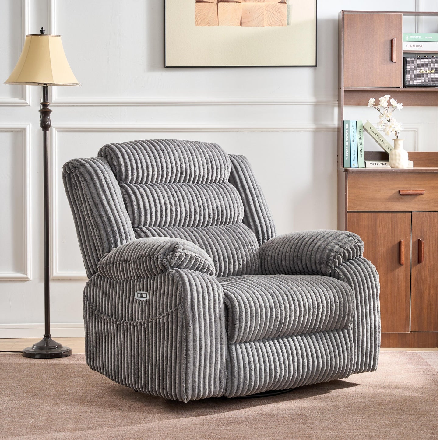 Fauteuil inclinable électrique chauffant extra-large rotatif à 270° avec port de chargement USB/Type-C