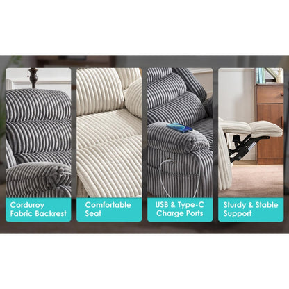 Fauteuil inclinable électrique chauffant extra-large rotatif à 270° avec port de chargement USB/Type-C