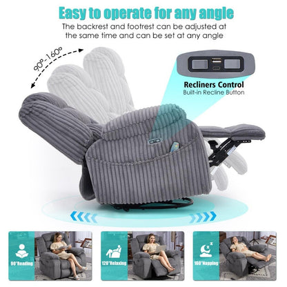 Fauteuil inclinable électrique chauffant extra-large rotatif à 270° avec port de chargement USB/Type-C