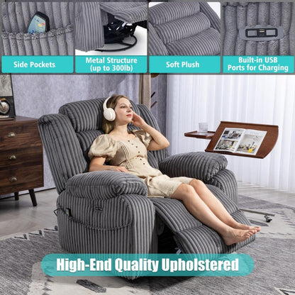 Fauteuil inclinable électrique chauffant extra-large rotatif à 270° avec port de chargement USB/Type-C